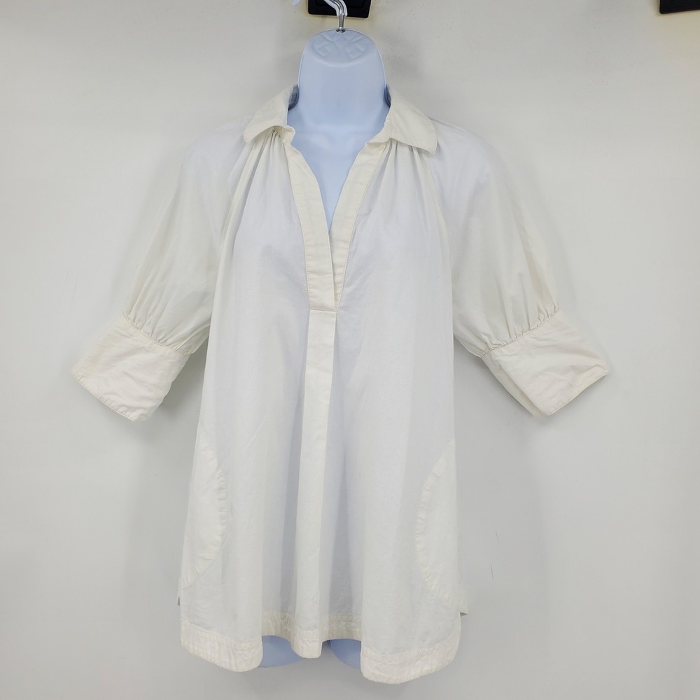 Free People White Puff Sleeve V-Neck Tunic Top Shirt XS Boho Peasant Preppy Chic